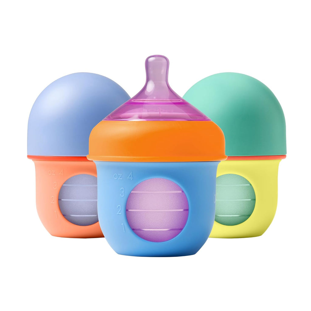 Boon Nursh Silicone Baby Bottles - Color Block - 4 Oz - 3 Count