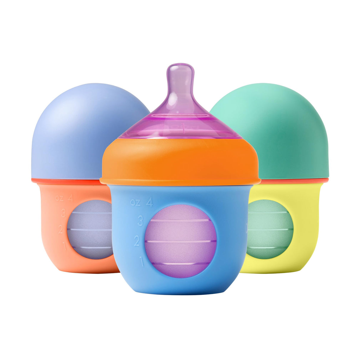 Boon Nursh Silicone Baby Bottles - Color Block - 4 Oz - 3 Count