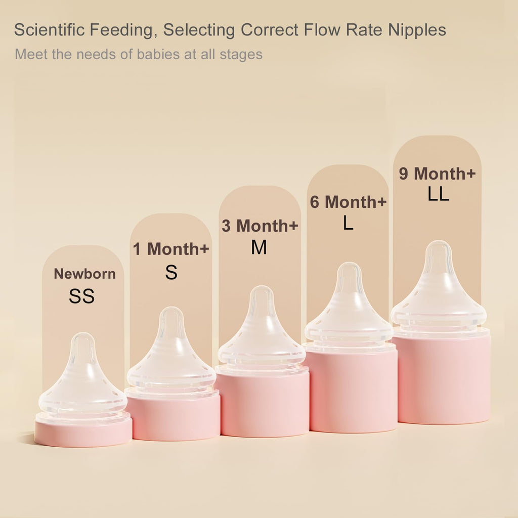 Gulicola Natural Glass Baby Bottle 4 Pack, Newborn Breastfeeding Bottles Set, Extra Slow Flow Nipples (SS), Anti Colic, 0 Months+, 5 oz - White