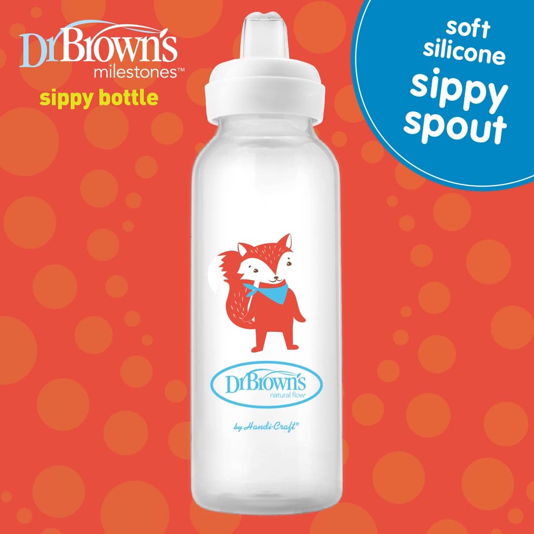Dr. Brown's Narrow Sippy Spout Bottle, Fox & Lion, 8 oz, 2-Pack