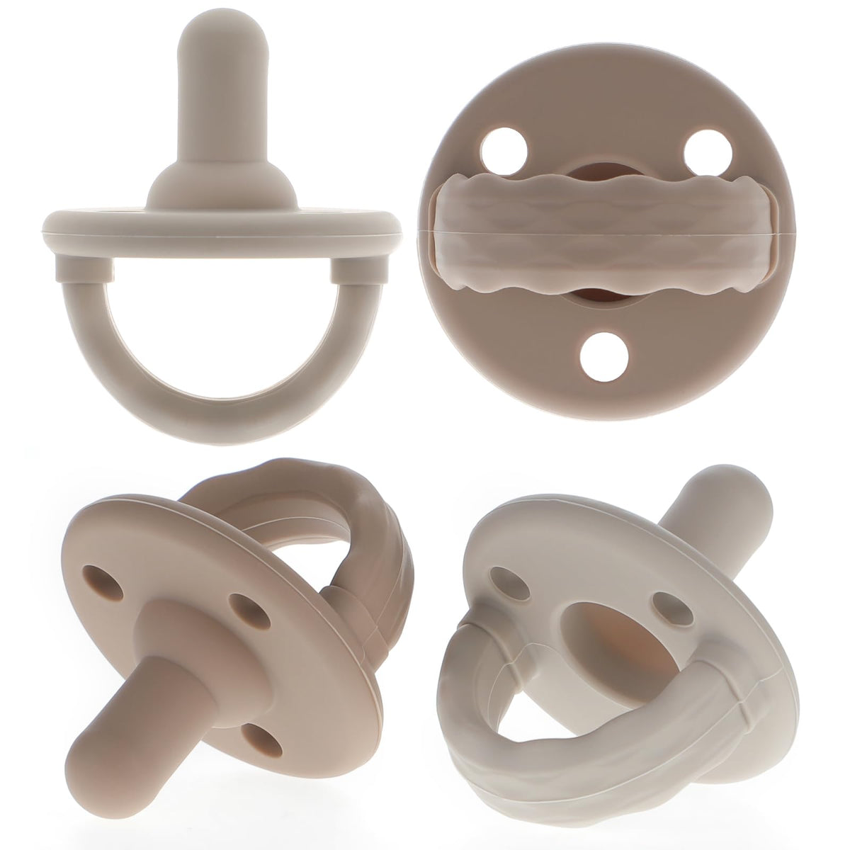 Soother Pacifier,Food Grade Silicone Pacifiers with Handle & 3 Holes for Added Safety, BPA Free, 4-Pack (Sage x2 / Ether x2)