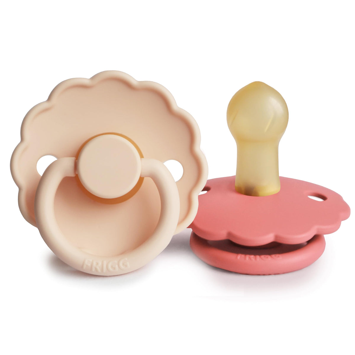 FRIGG Daisy Night Natural Rubber Baby Pacifier | Made in Denmark | BPA-Free (Blush/Cream, 6-18 Months) 2-Pack