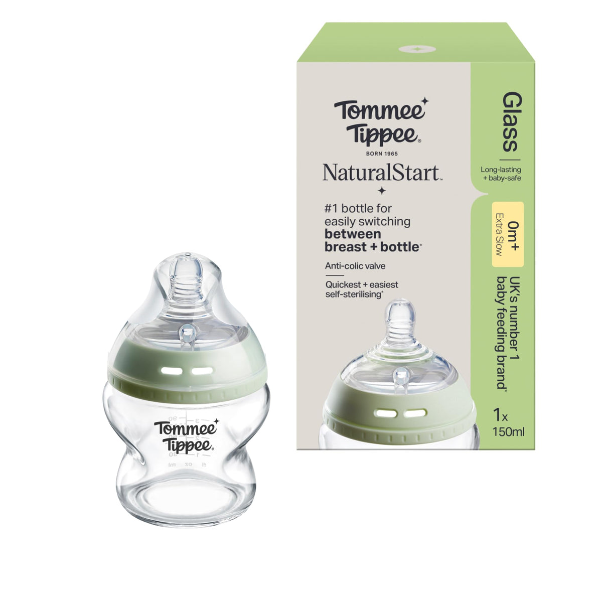 Tommee Tippee Natural Start Glass Baby Bottles, 0m+, 9oz