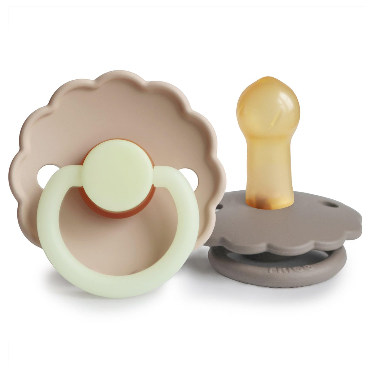FRIGG Daisy Night Natural Rubber Baby Pacifier | Made in Denmark | BPA-Free (Blush/Cream, 6-18 Months) 2-Pack