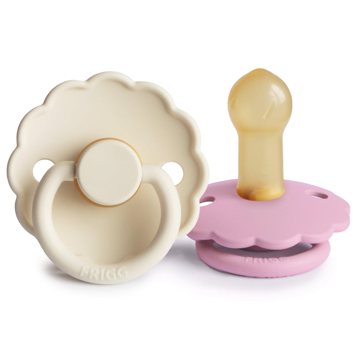 FRIGG Daisy Night Natural Rubber Baby Pacifier | Made in Denmark | BPA-Free (Blush/Cream, 6-18 Months) 2-Pack
