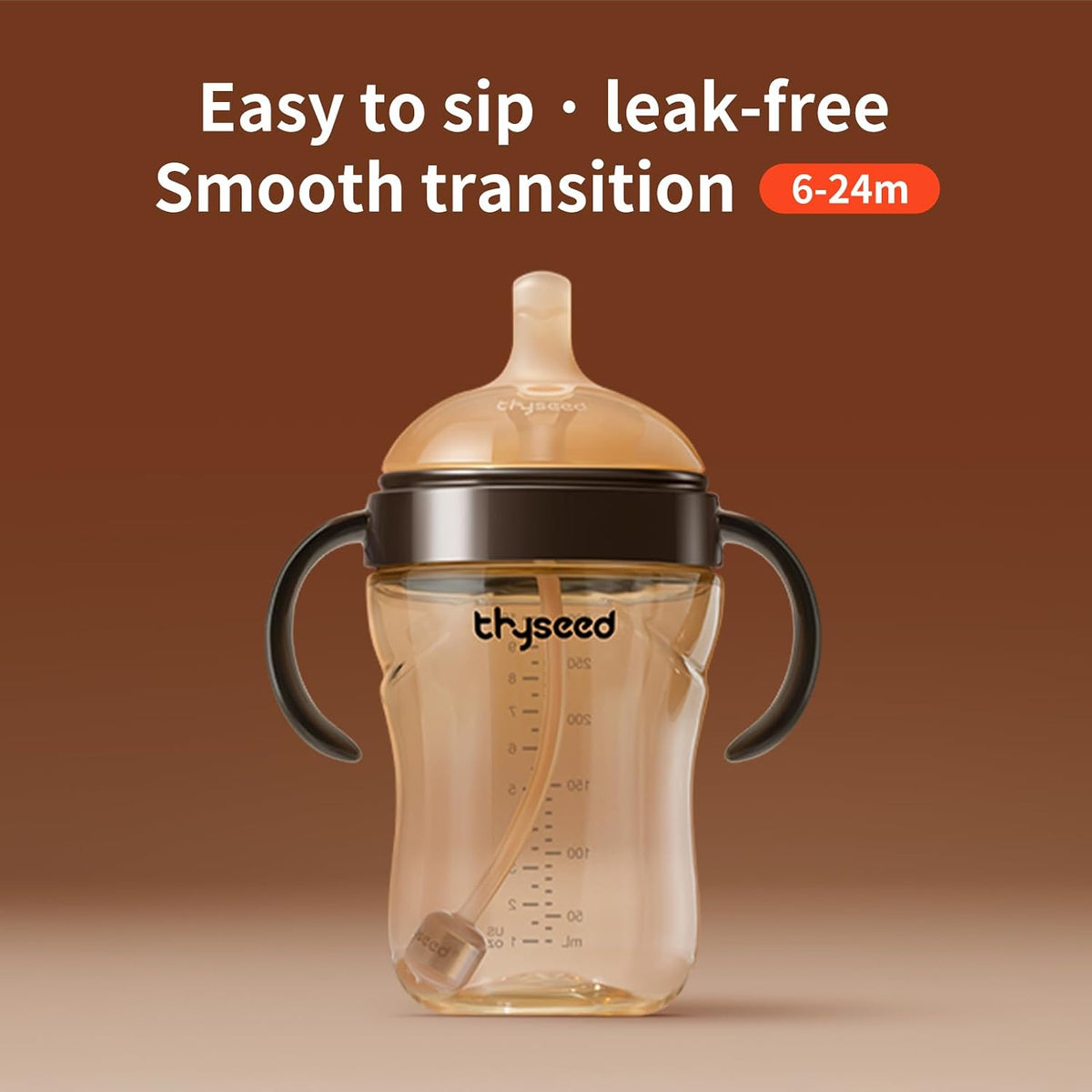 Thyseed PPSU Weighted Straw Cup with Handles Toddlers Transition Bottles to Sippy Cups No Spill Learner Milk Water Baby Bottle Soft Silicone Spout Dishwasher Safe BPA Free 6+ Months 10oz/300mL