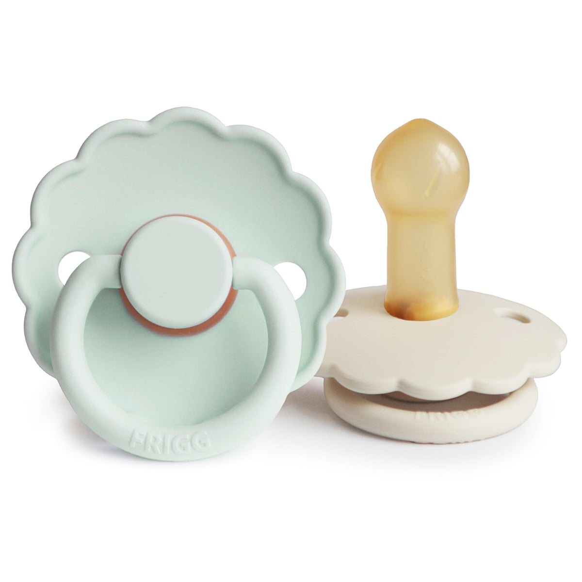 FRIGG Daisy Night Natural Rubber Baby Pacifier | Made in Denmark | BPA-Free (Blush/Cream, 6-18 Months) 2-Pack