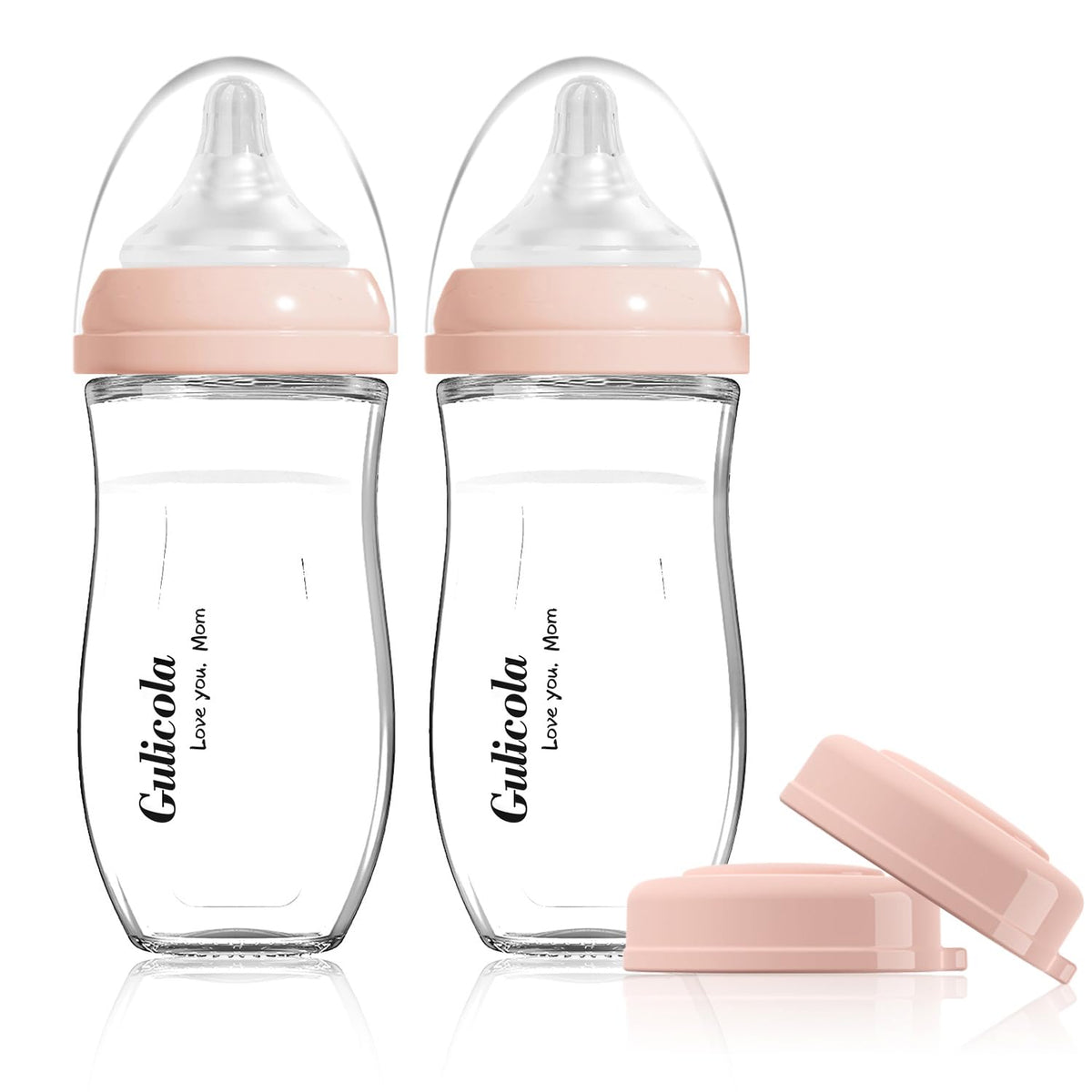 Gulicola Natural Glass Baby Bottle for Breastfeeding Babies, Newborn Anti-Colic Bottle Set with Slow Flow Nipple, 0-3 Months, 5 oz, 2 Pack - White