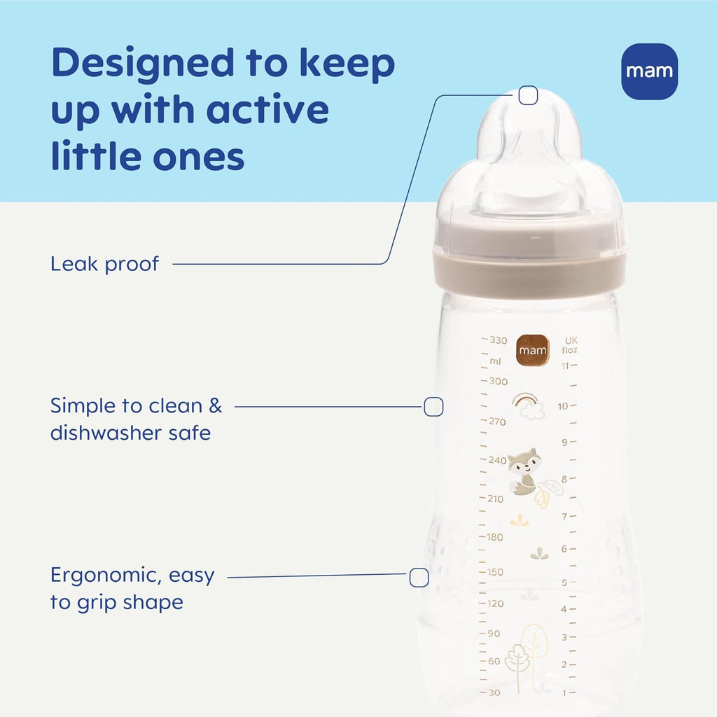 MAM 11oz Natural Flow Active Anti-Colic Baby Bottle, 4+ Mths, 2 Pack