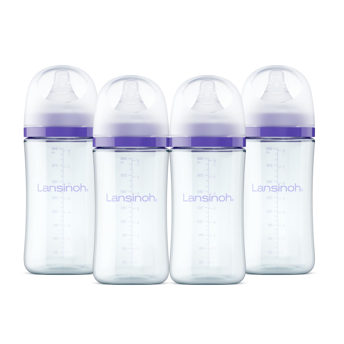 Lansinoh Anti-Colic Glass Baby Bottles, Purple Collar, 5 Ounces, 4 Count