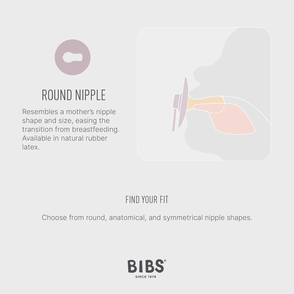 BIBS Colour Pacifier, 6-18 Months, 2-Pack, Round, Block Baby Pink Coral