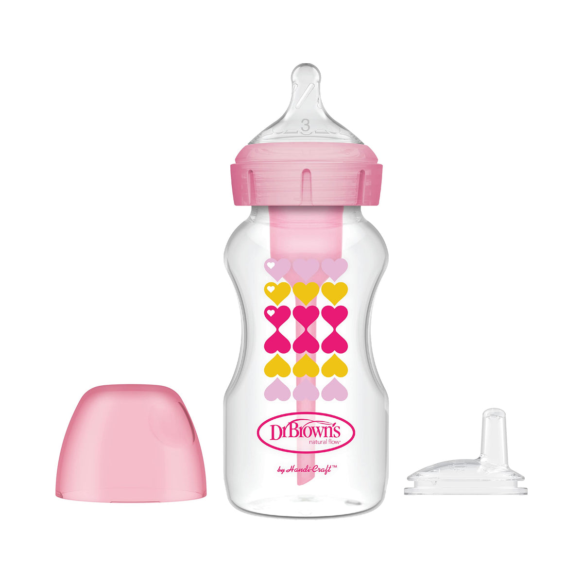 Dr. Brown's Wide-Neck Sippy Bottle Starter Kit, Pink, 6m+, 2-Pack