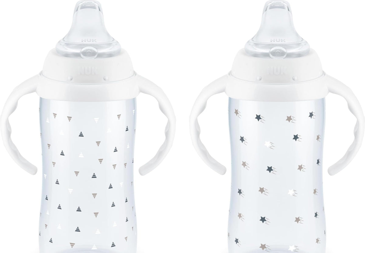 NUK First Choice Large Learner Cup 2.0, 10 oz. Sippy Cup with Handles, Spill Proof, Leak Proof Soft Straw Cup, 2-Pack
