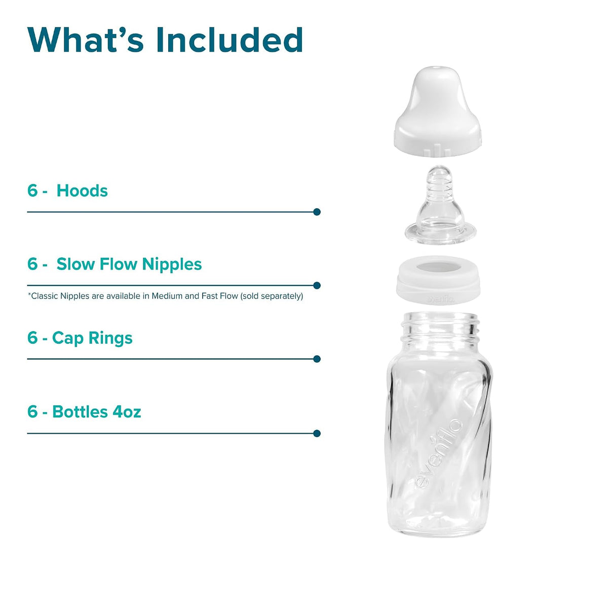 Evenflo Feeding Classic Glass Twist Bottles, 4 Ounce (Pack of 6)