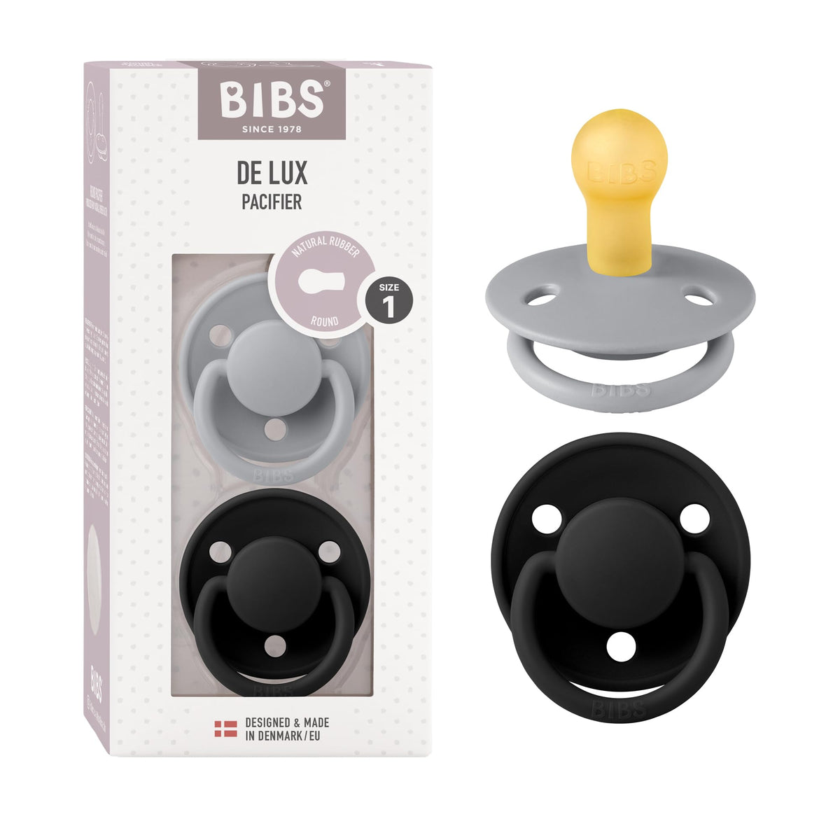 BIBS Pacifiers - De Lux Collection | BPA-Free Baby Pacifier | Made in Denmark | Set of 2 Ivory/Blush Color Premium Soothers | Size 6-18 Months