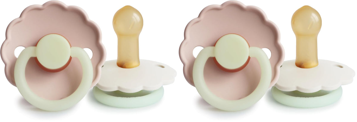 FRIGG Daisy Night Natural Rubber Baby Pacifier | Made in Denmark | BPA-Free (Blush/Cream, 6-18 Months) 2-Pack