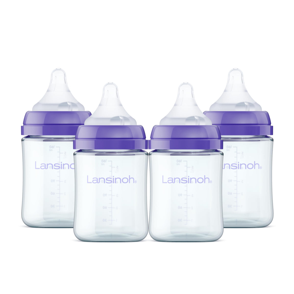 Lansinoh Anti-Colic Glass Baby Bottles, Purple Collar, 5 Ounces, 4 Count
