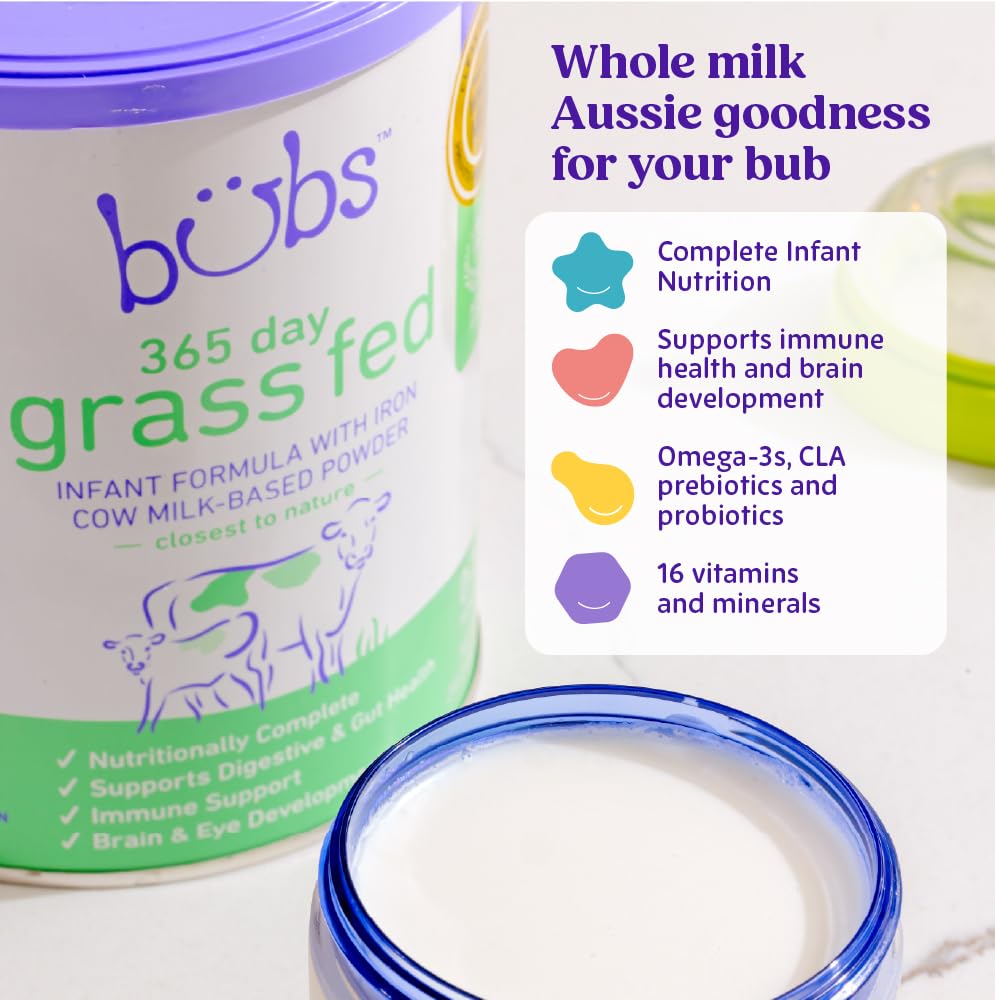 Bubs 365 Day Grass Fed Infant Formula for 0-12 Months, Non-GMO Milk, 20oz