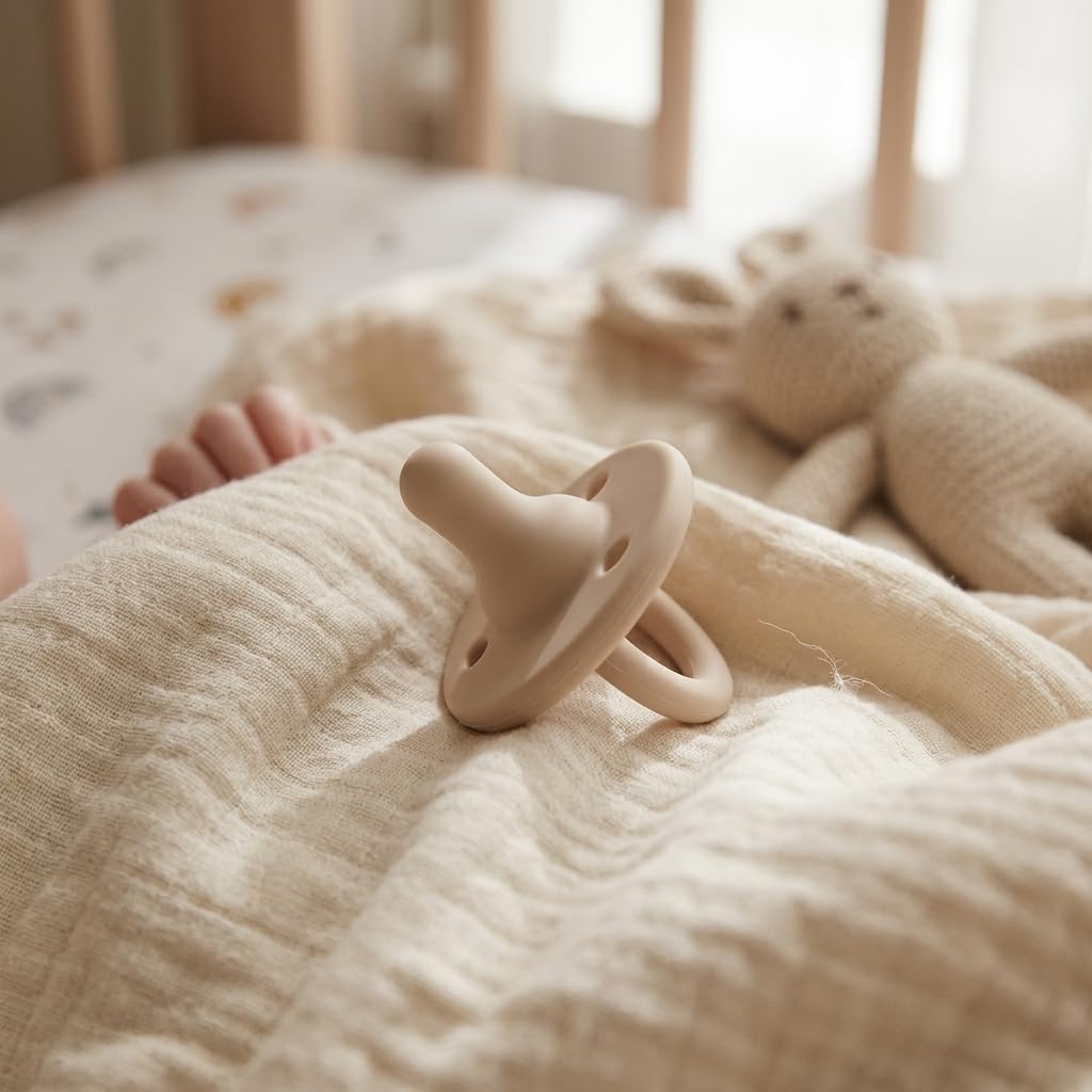 Lee Lee and Me Newborn Pacifier - Sand - 100% Medical Grade Silicone Paci - Breast-Like Nipple for Natural Latch - BPA-Free - Size 0-18 Months