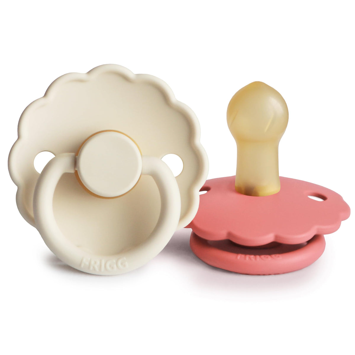 FRIGG Daisy Night Natural Rubber Baby Pacifier | Made in Denmark | BPA-Free (Blush/Cream, 6-18 Months) 2-Pack