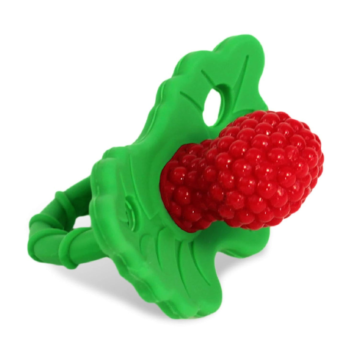 RaZbaby RaZberry Silicone Teether Pacifier – Teething Relief for Infants, Food-Grade, BPA-Free, Hands-Free, Natural Berrybumps Fruit Texture for Sensory Development, Freezable, 2-Pack - Red & Blue