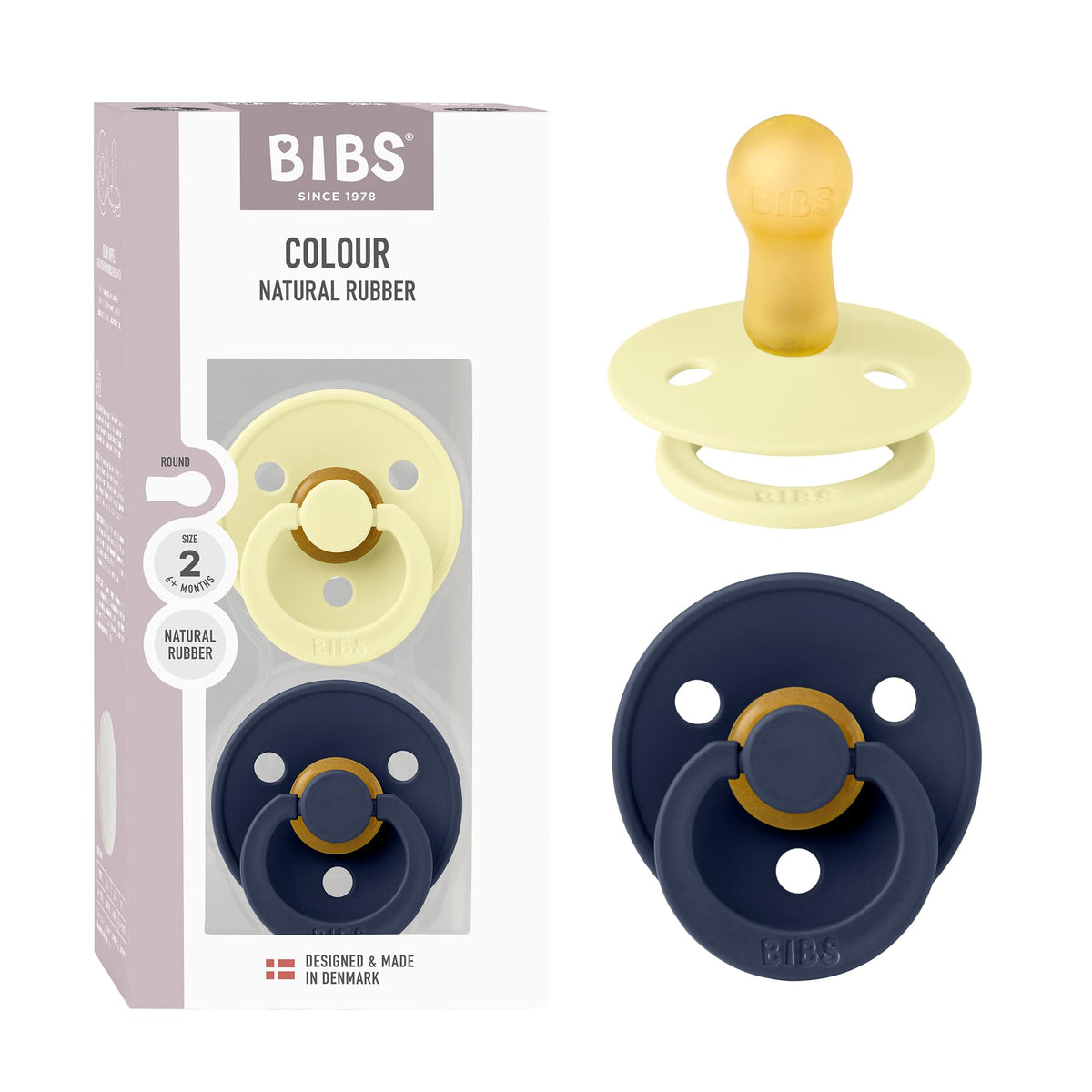 BIBS Pacifiers Colour Collection | Natural Rubber Baby Pacifier | Set of 2 BPA-Free Soothers | Made in Denmark | 0+ Months (Pack of 2) | Blush/Ivory