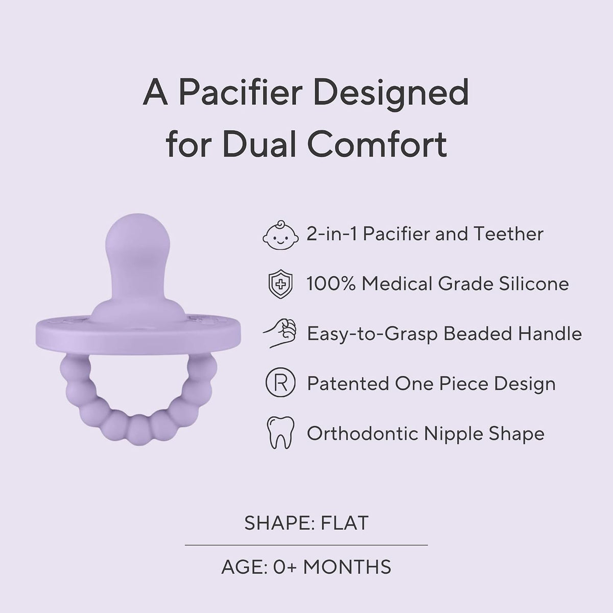Ryan & Rose Cutie PAT 3 Pack Baby Pacifiers Teether Teething Ring Binky (Canvas, Flat Orthodontic)