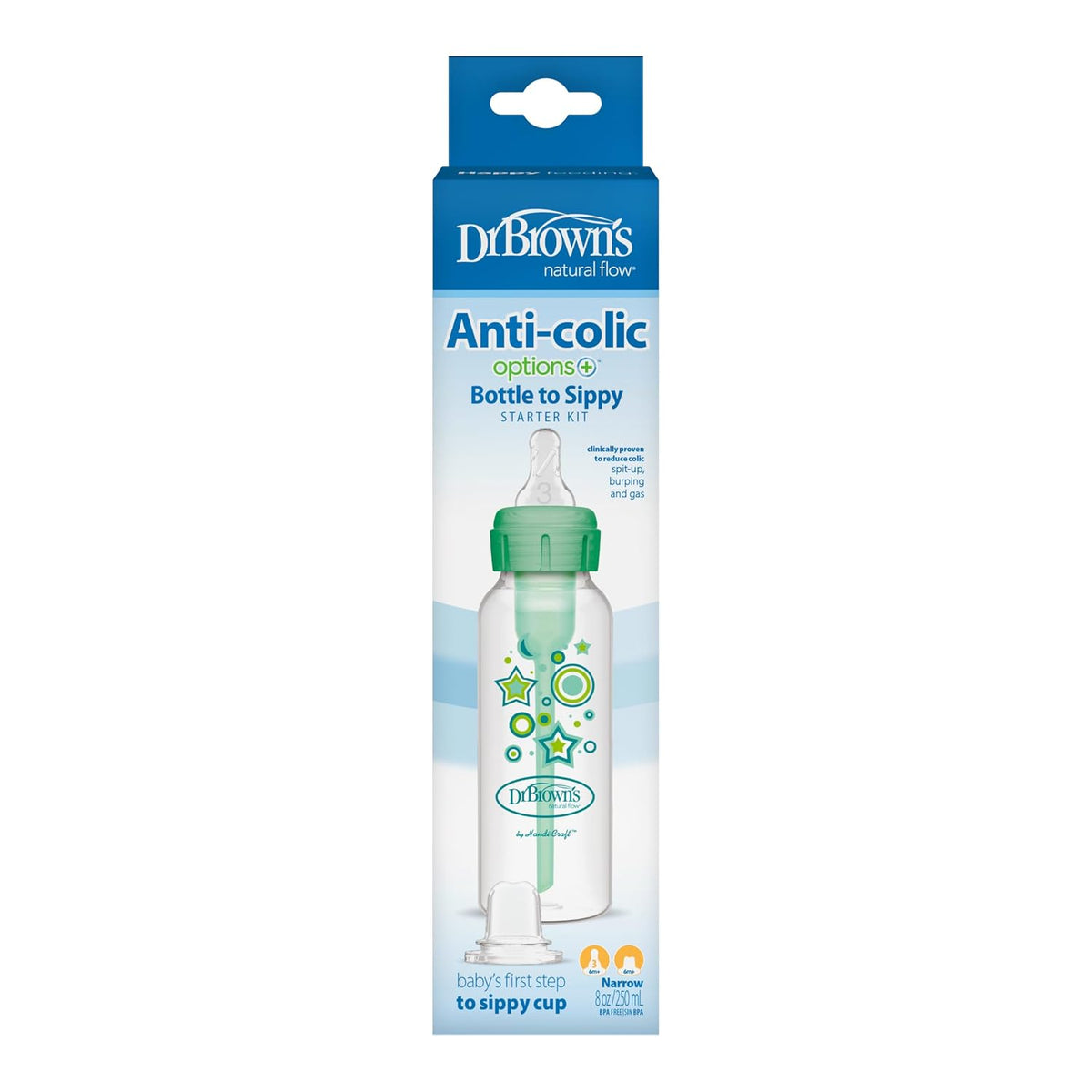 Dr. Brown's Narrow Sippy Bottle Starter Kit, Green, 6m+