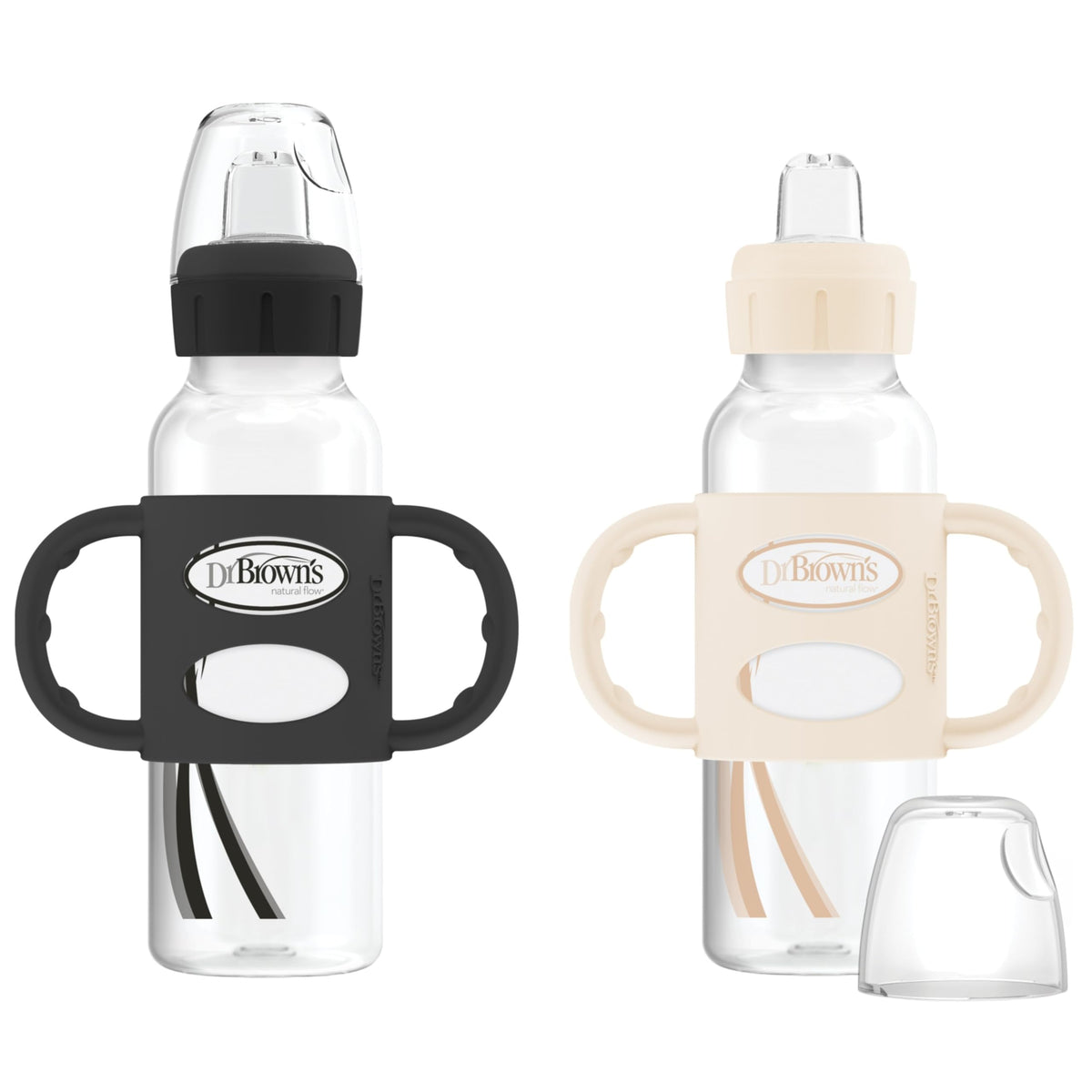 Dr. Brown's Narrow Sippy Spout Bottle with Handles, Pink & Ecru, 2-Pack