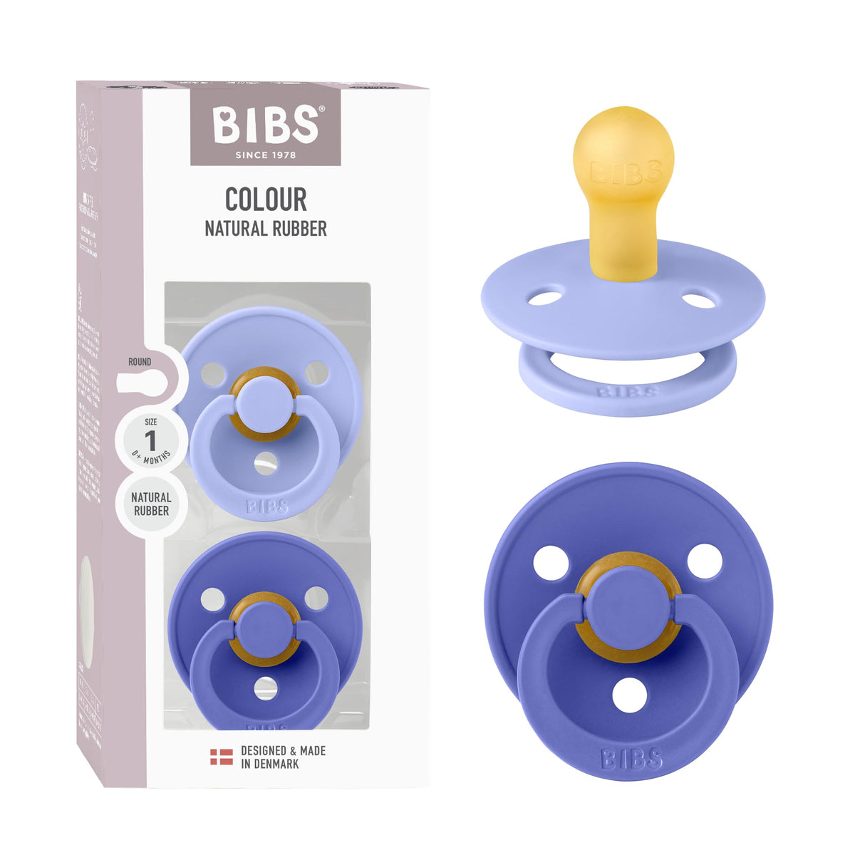 BIBS Pacifiers Colour Collection | Natural Rubber Baby Pacifier | Set of 2 BPA-Free Soothers | Made in Denmark | 0+ Months (Pack of 2) | Blush/Ivory