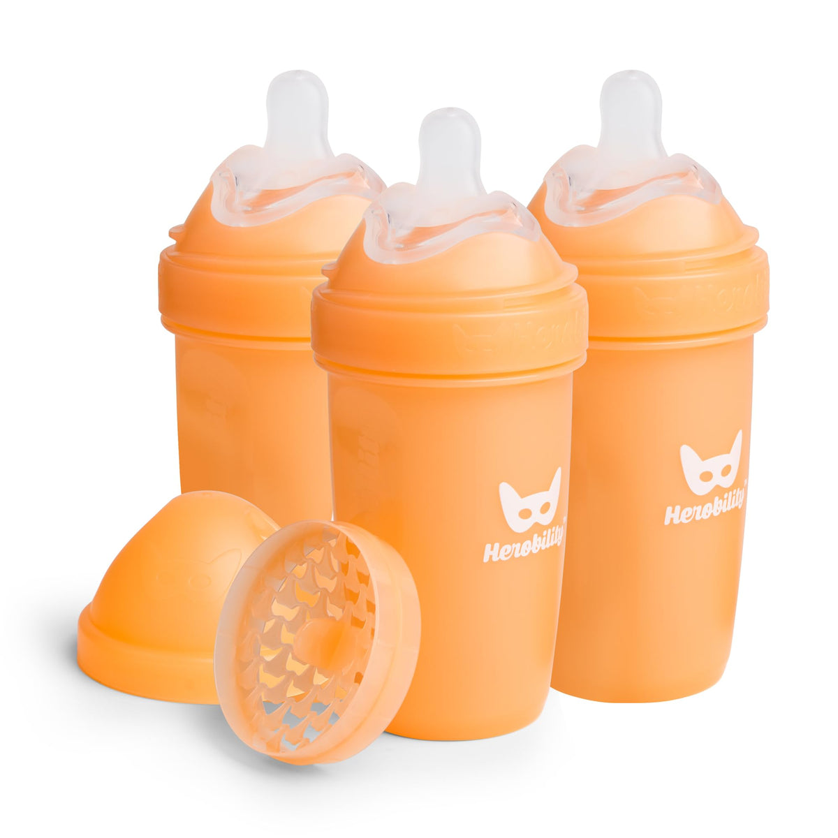 Herobility Anti-Colic Baby Bottles 8.5 fl oz/240ml - Pack of 4 Plastic Baby Bottles, Slow Flow Plastic Bottles, Breast-Shaped Teat for Breastfed Babies – Multicolor – White, Gray, Pink, Hawthorn Rose