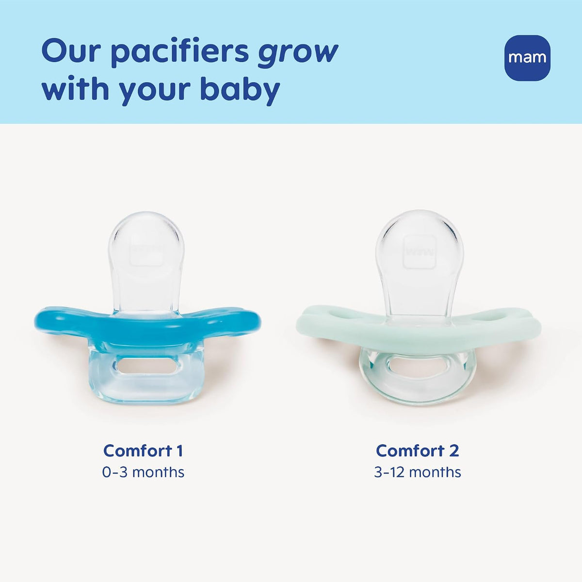 MAM Comfort Baby Pacifier 3-12 Mths Lightweight One-Piece Silicone 4 Pack