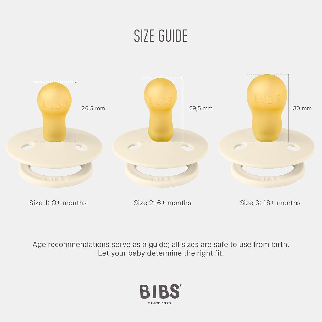 BIBS Pacifiers Colour Collection | Natural Rubber Baby Pacifier | Set of 2 BPA-Free Soothers | Made in Denmark | 0+ Months (Pack of 2) | Blush/Ivory
