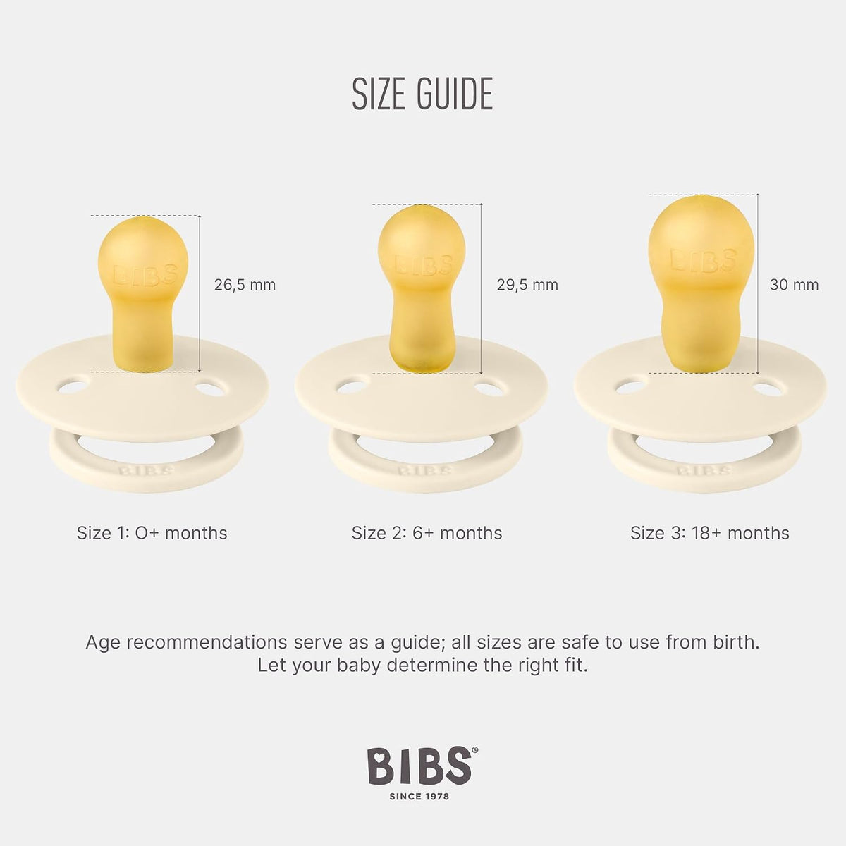 BIBS Pacifiers Colour Collection | Natural Rubber Baby Pacifier | Set of 2 BPA-Free Soothers | Made in Denmark | 0+ Months (Pack of 2) | Blush/Ivory