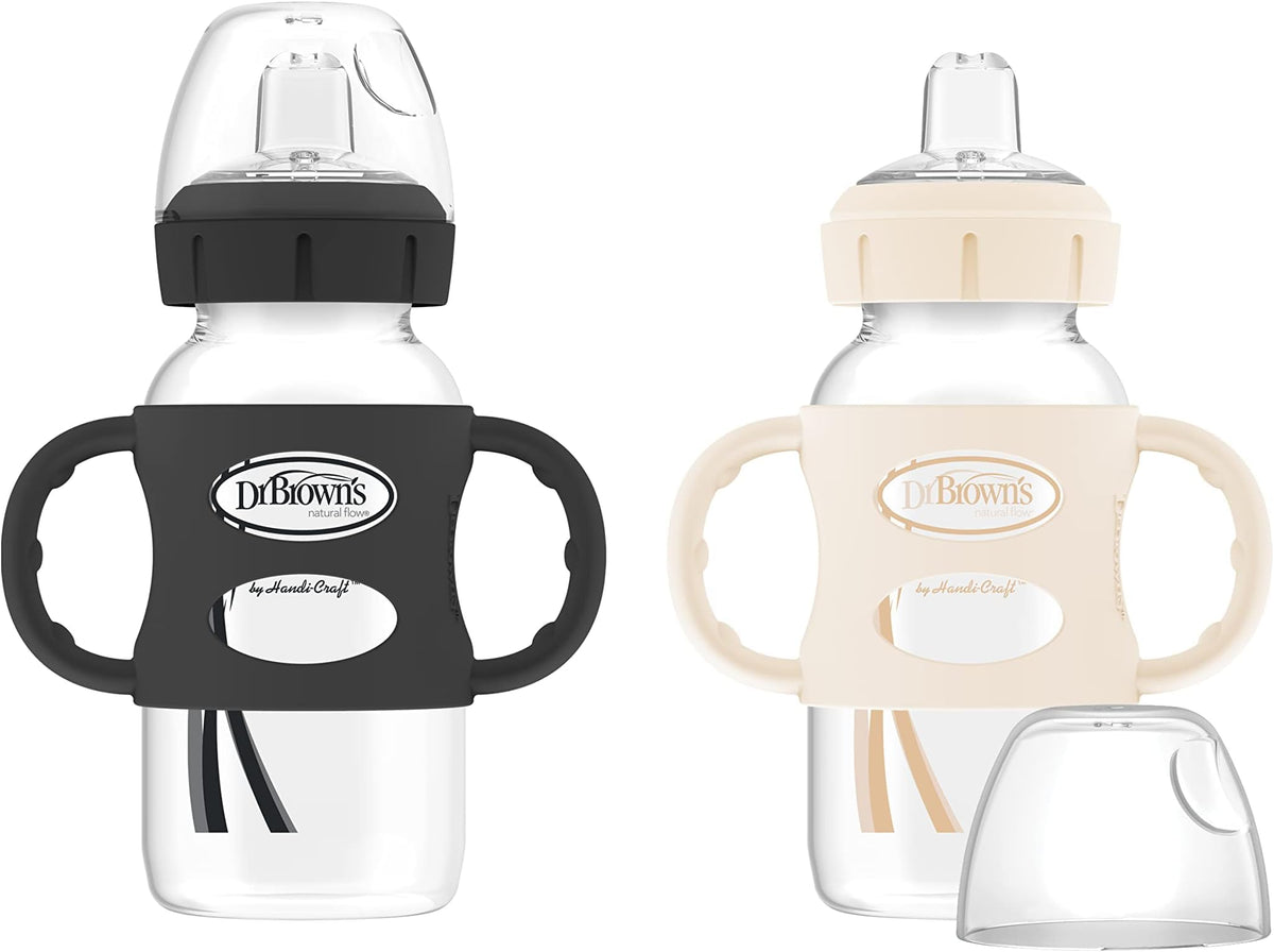 Dr. Brown's Wide-Neck Sippy Spout Bottle with Handles, Pink & Ecru, 2-Pack
