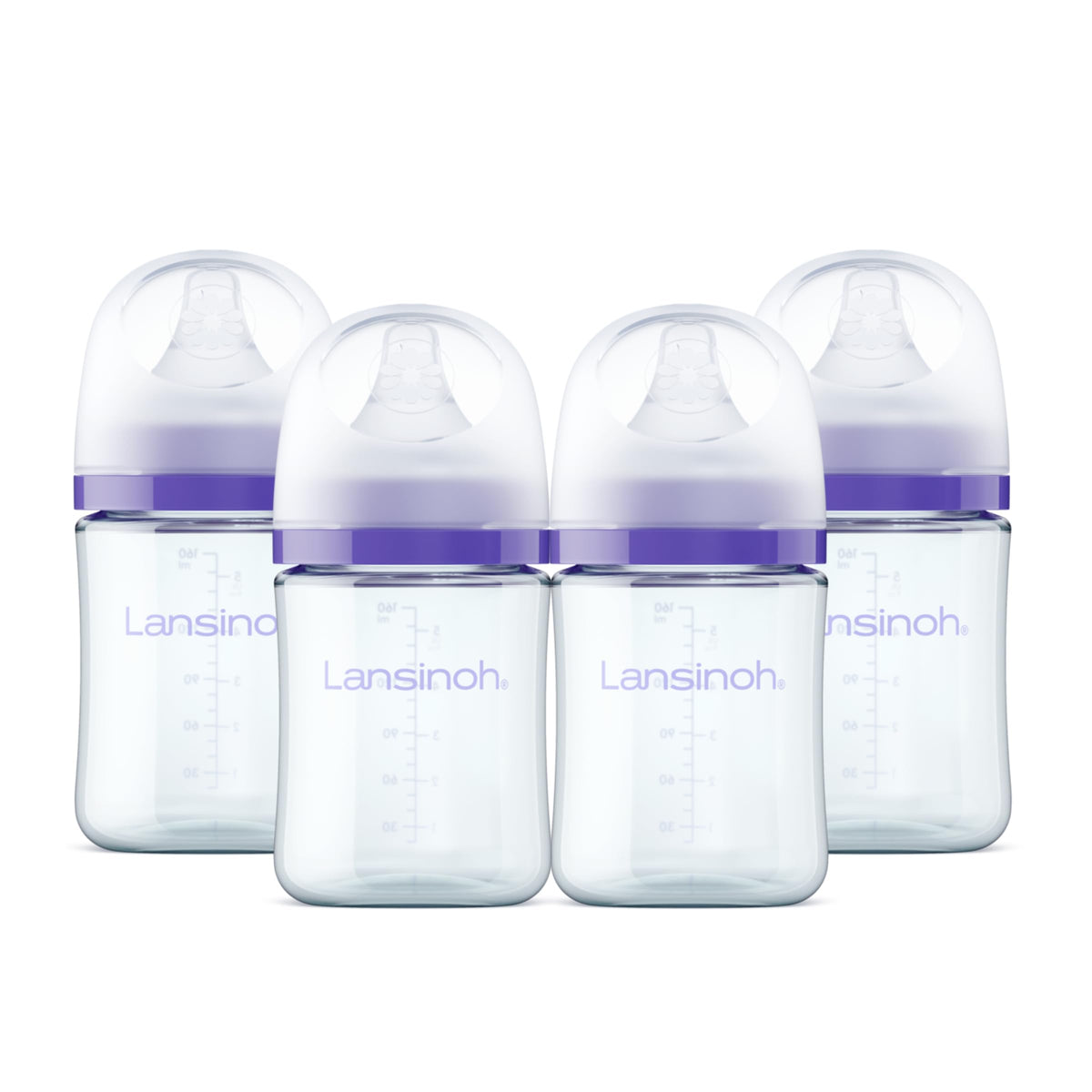 Lansinoh Anti-Colic Glass Baby Bottles, Purple Collar, 5 Ounces, 4 Count