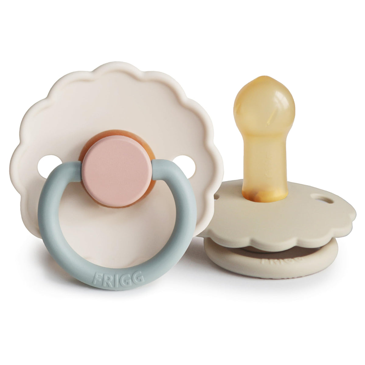 FRIGG Daisy Night Natural Rubber Baby Pacifier | Made in Denmark | BPA-Free (Blush/Cream, 6-18 Months) 2-Pack