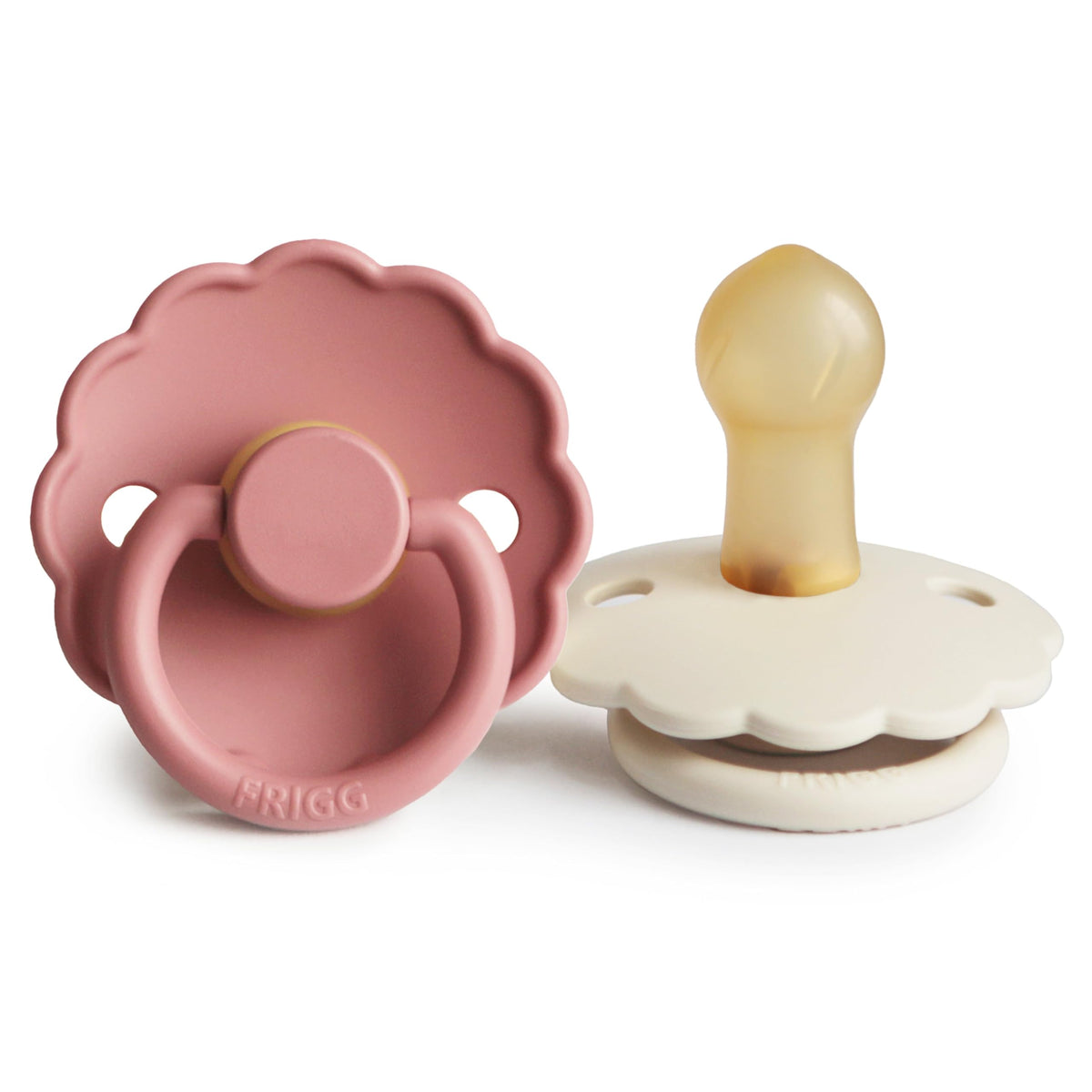 FRIGG Daisy Night Natural Rubber Baby Pacifier | Made in Denmark | BPA-Free (Blush/Cream, 6-18 Months) 2-Pack