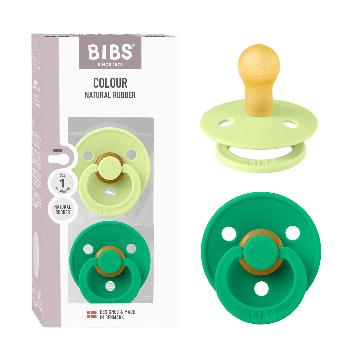 BIBS Pacifiers Colour Collection | Natural Rubber Baby Pacifier | Set of 2 BPA-Free Soothers | Made in Denmark | 0+ Months (Pack of 2) | Blush/Ivory