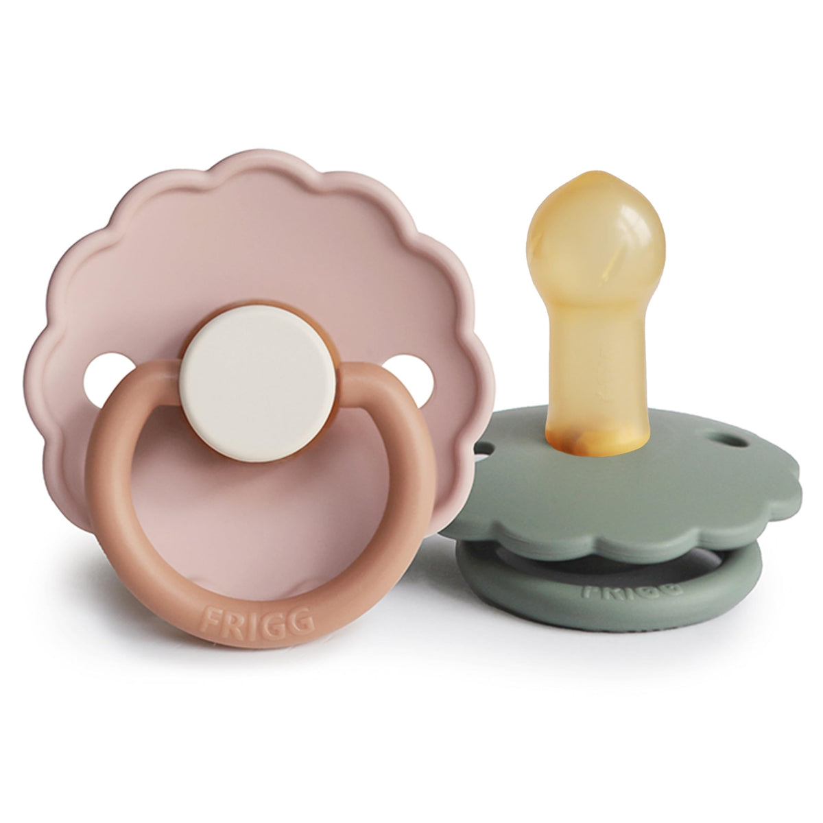 FRIGG Daisy Night Natural Rubber Baby Pacifier | Made in Denmark | BPA-Free (Blush/Cream, 6-18 Months) 2-Pack