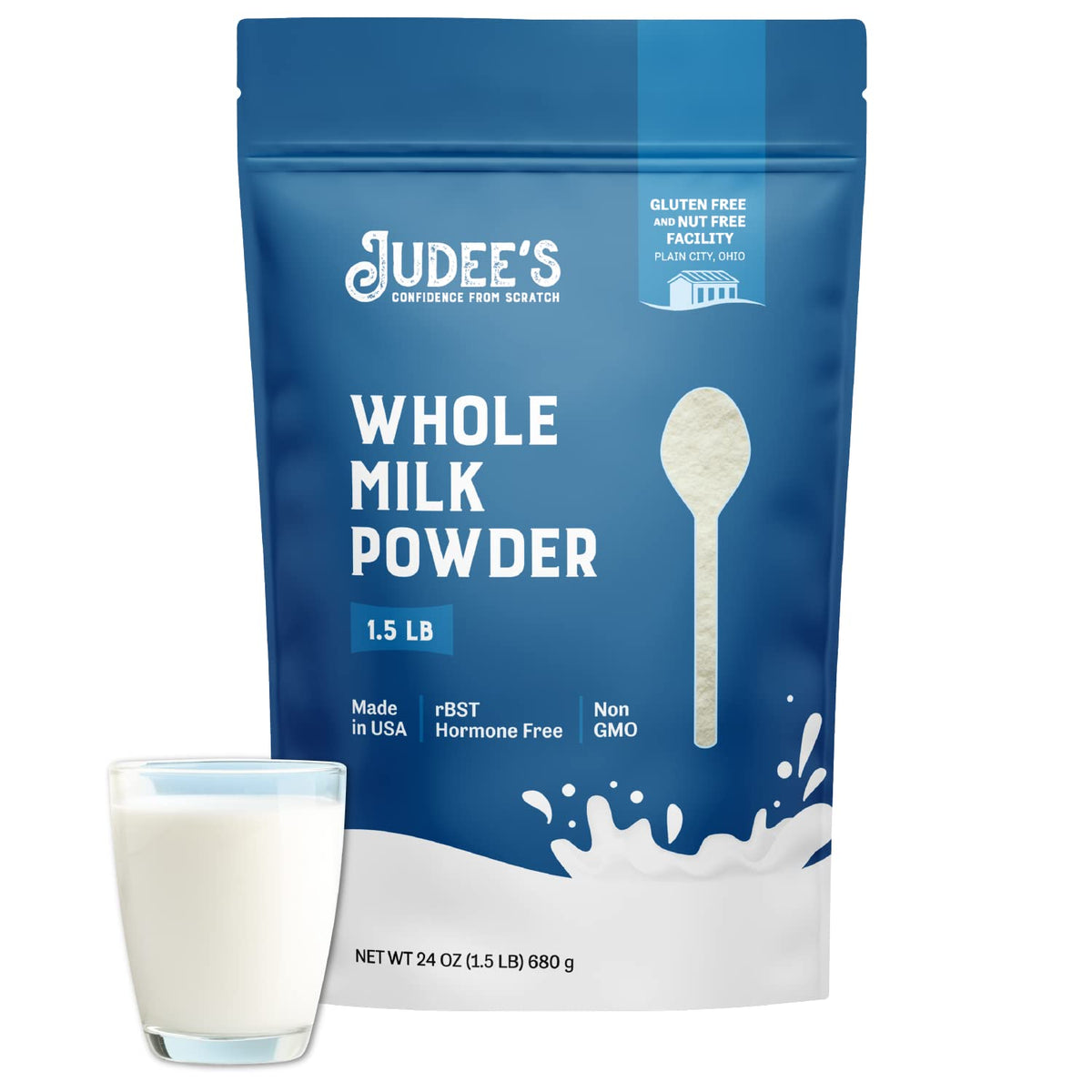 Judee's Gluten Free Whole Milk Powder - Versatile Powdered Milk for Baking - Shelf Stable Dry Mix for Long-Term Storage - 40 oz, Pack of 1