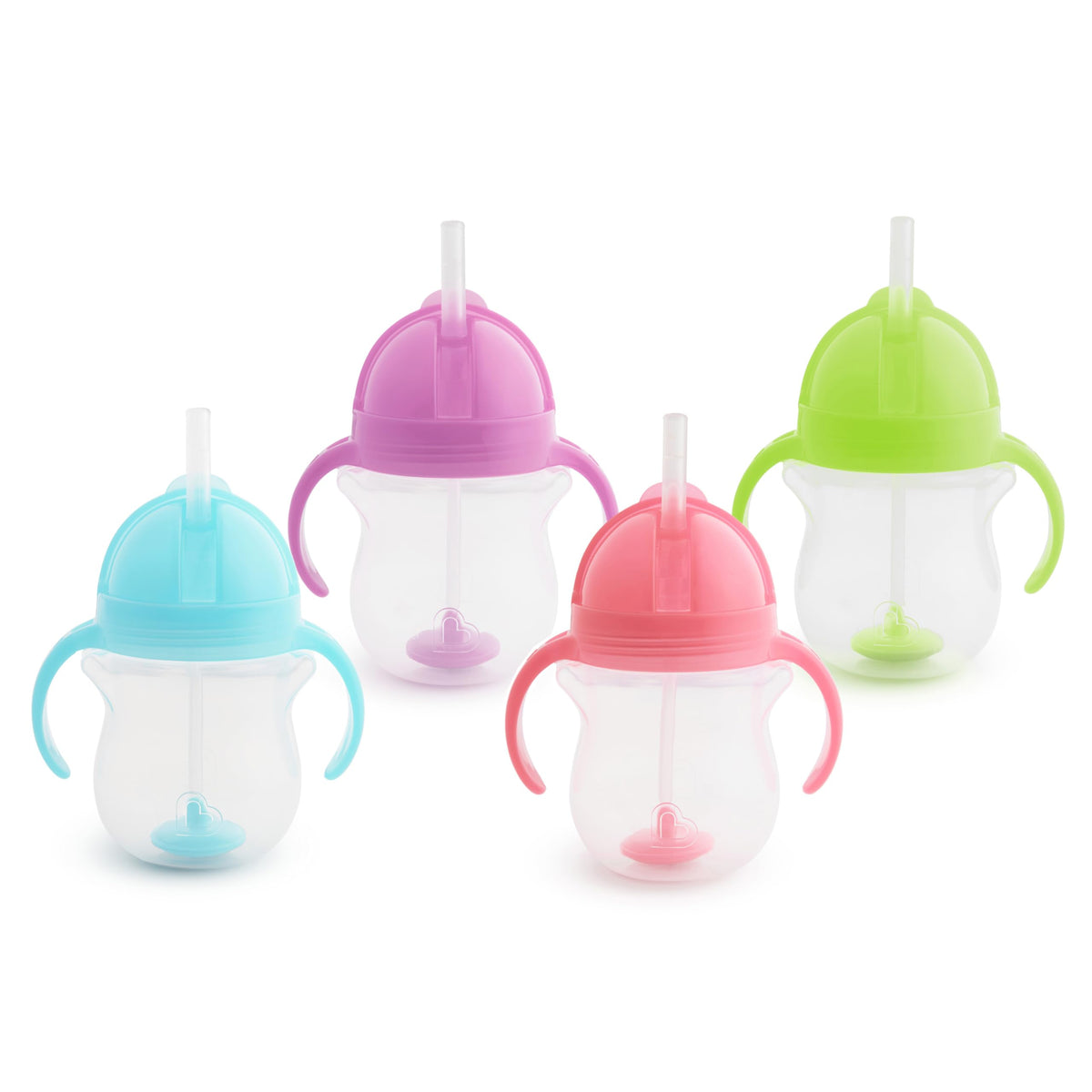 Munchkin Any Angle Sippy Cups for Toddlers, Spill Proof Weighted Straw Cup with Transition Handles for Babies 6 Months and Up, 2 Pack, Blue/Green
