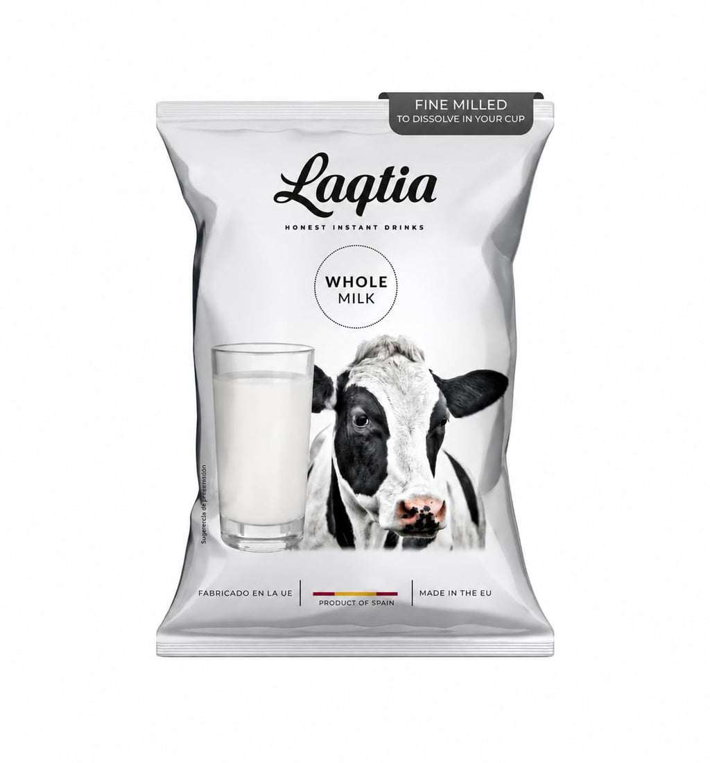 Instant Full Cream / Whole Milk Powder PACKETS by Laqtia, 18 Count Box, Makes an 8oz glass of Milk, Non GMO, Free of bST and rBGH, made using 100% European Dairy, product of Spain (Convenient On-The-Go) Instant Milk)