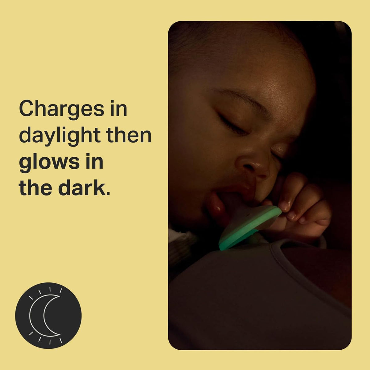 Tommee Tippee Breast-Like Night Pacifier, 6-18 Months, Breast-Like Baglet, BPA-Free Binkies, Glow in The Dark Technology, Yellow/Green, Pack of 4