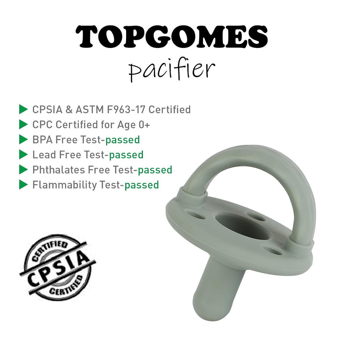 Soother Pacifier,Food Grade Silicone Pacifiers with Handle & 3 Holes for Added Safety, BPA Free, 4-Pack (Sage x2 / Ether x2)