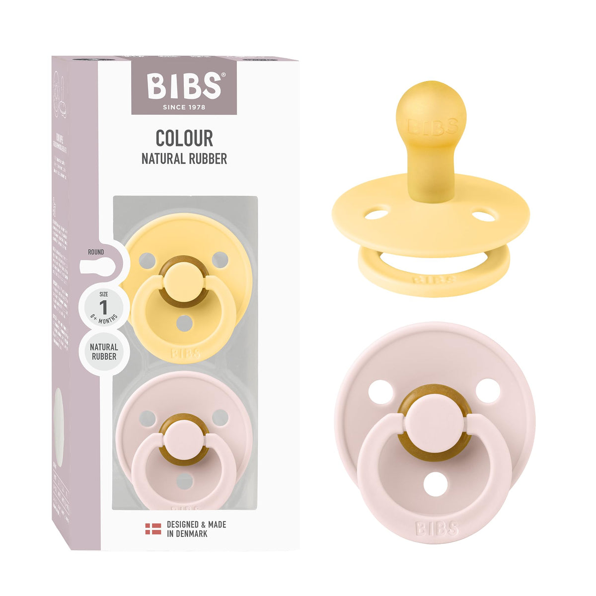 BIBS Pacifiers Colour Collection | Natural Rubber Baby Pacifier | Round Nipple | Set of 2 BPA-Free Soothers | Made in Denmark | 0+ Months (Pack of 2) | Sage/Ivory