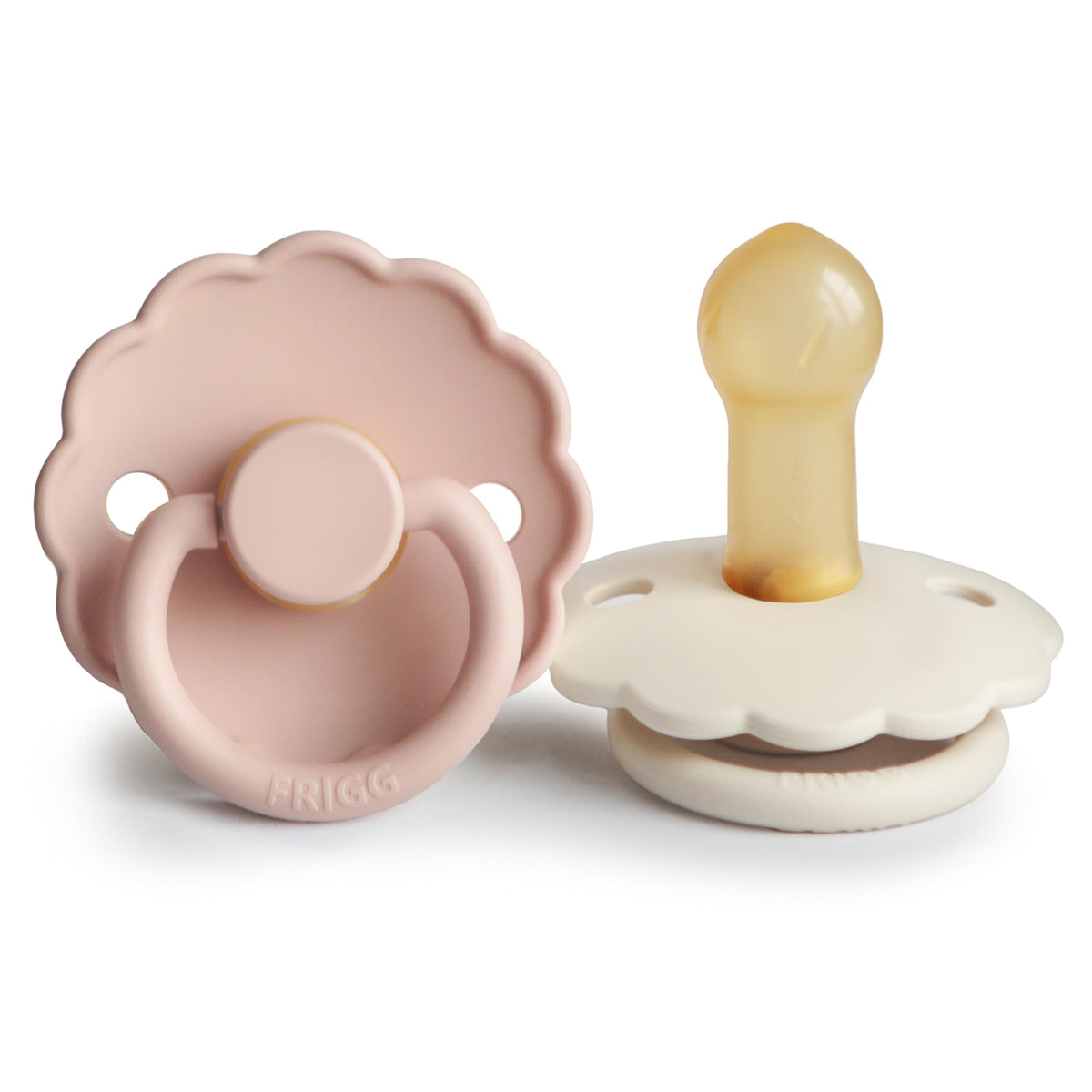 FRIGG Daisy Night Natural Rubber Baby Pacifier | Made in Denmark | BPA-Free (Blush/Cream, 6-18 Months) 2-Pack