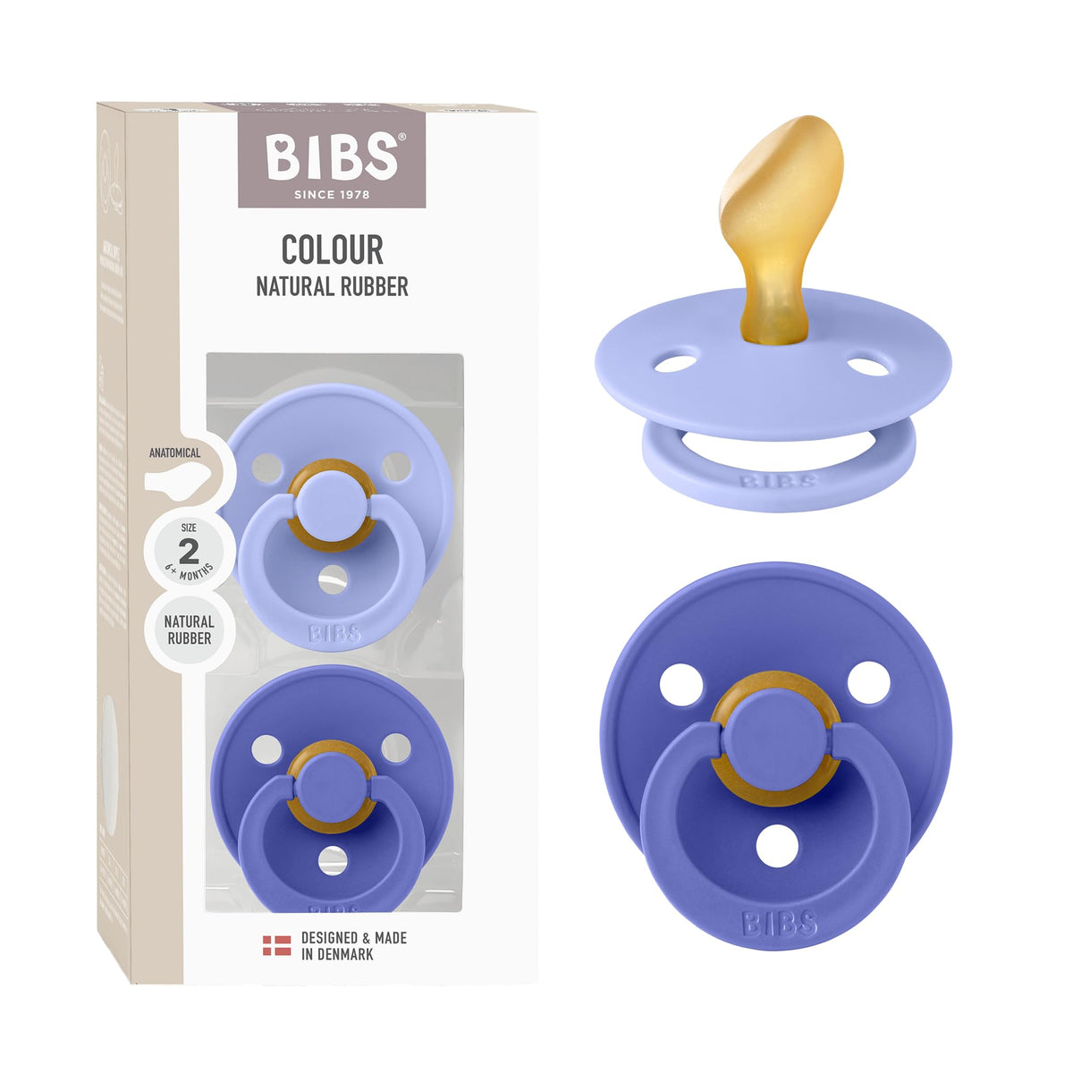 BIBS Pacifiers - Set of 2 | Colour Pacifier with Anatomical Nipple | BPA-Free Natural Rubber | Made in Denmark | Ivory/Blush, 0-6 Months