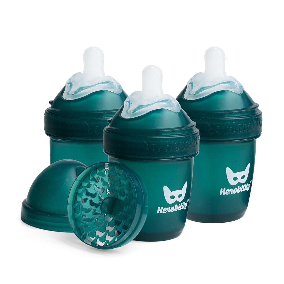 Herobility Anti-Colic Baby Bottles 8.5 fl oz/240ml - Pack of 4 Plastic Baby Bottles, Slow Flow Plastic Bottles, Breast-Shaped Teat for Breastfed Babies – Multicolor – White, Gray, Pink, Hawthorn Rose