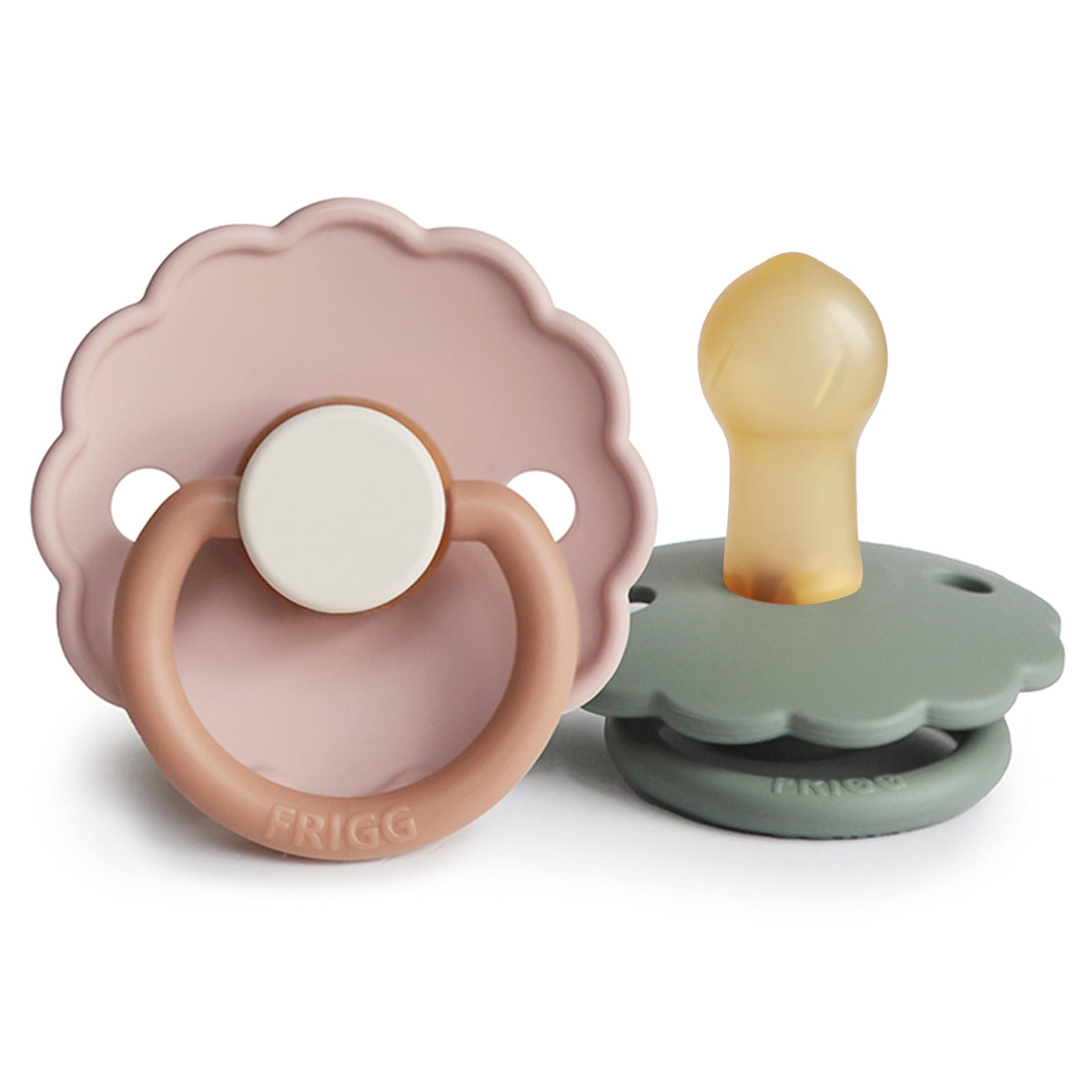 FRIGG Daisy Night Natural Rubber Baby Pacifier | Made in Denmark | BPA-Free (Blush/Cream, 6-18 Months) 2-Pack